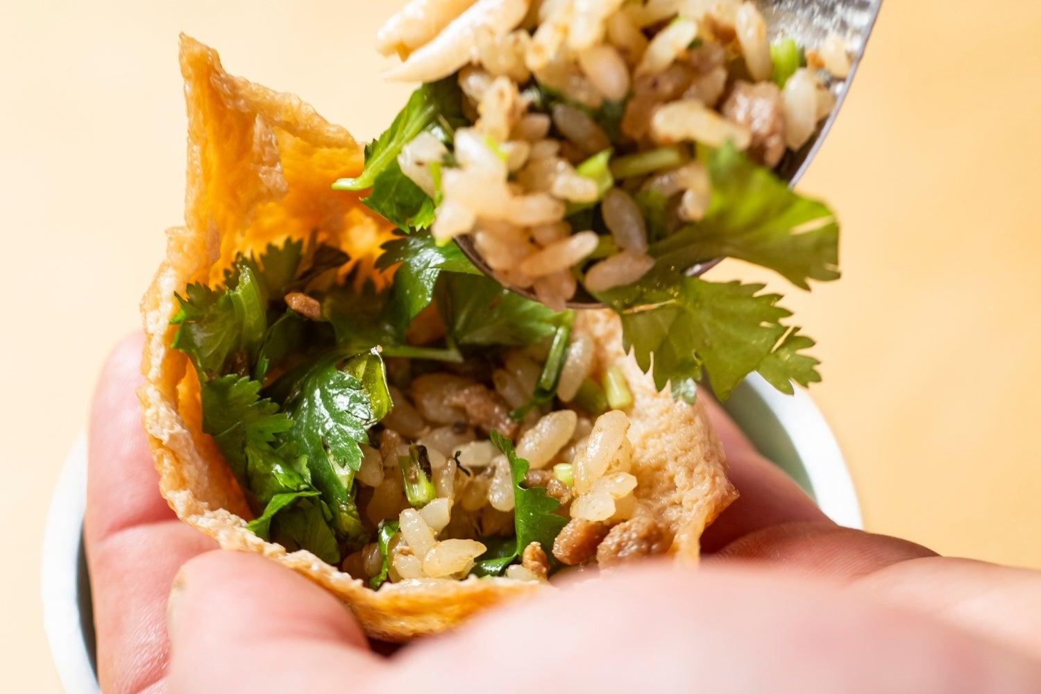 パクチー（香菜）をたっぷり入れた「グリーンカレー稲荷」